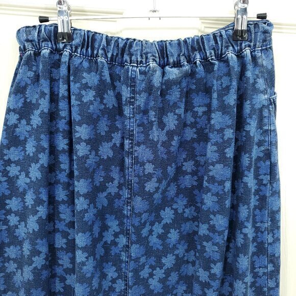 VTG Denim Floral Print Midi Skirt W/Drawstring Waist 8 Blue - Picture 6 of 15